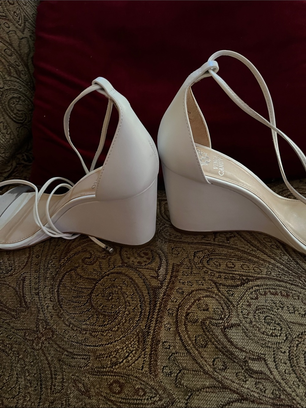 Vince Camuto White Lace-Up Clear-Strip Wedge Sandals - Picture 3 of 5